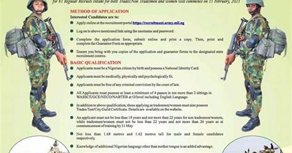Nigerian Army Recruitment: Form, Portal, List Etc.